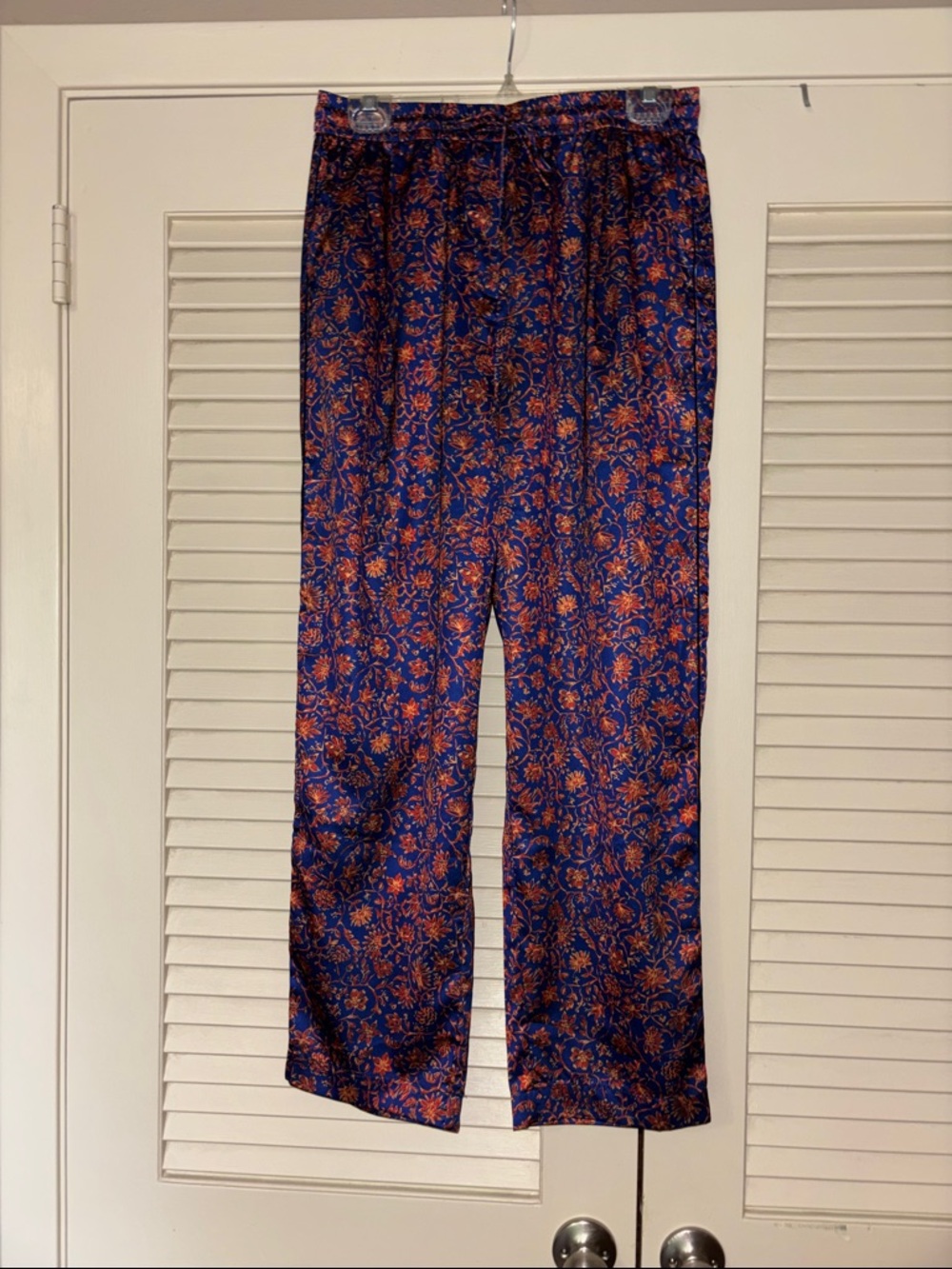 Wide Leg Floral Print Pants in Navy and Orange